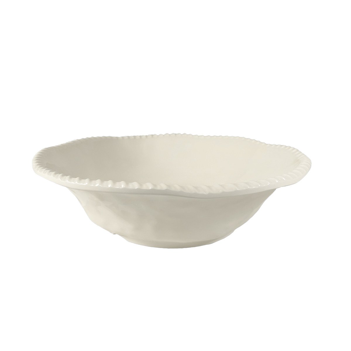 Salad bowl and salad cutlery in cream melamine rope edge