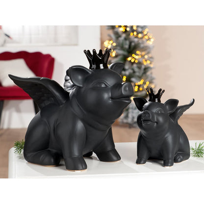 Figure Pig King, black H.30 cm