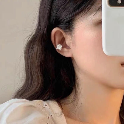 Vivid Mother of Pearl Rose Flower Ear Cuff-One Pair