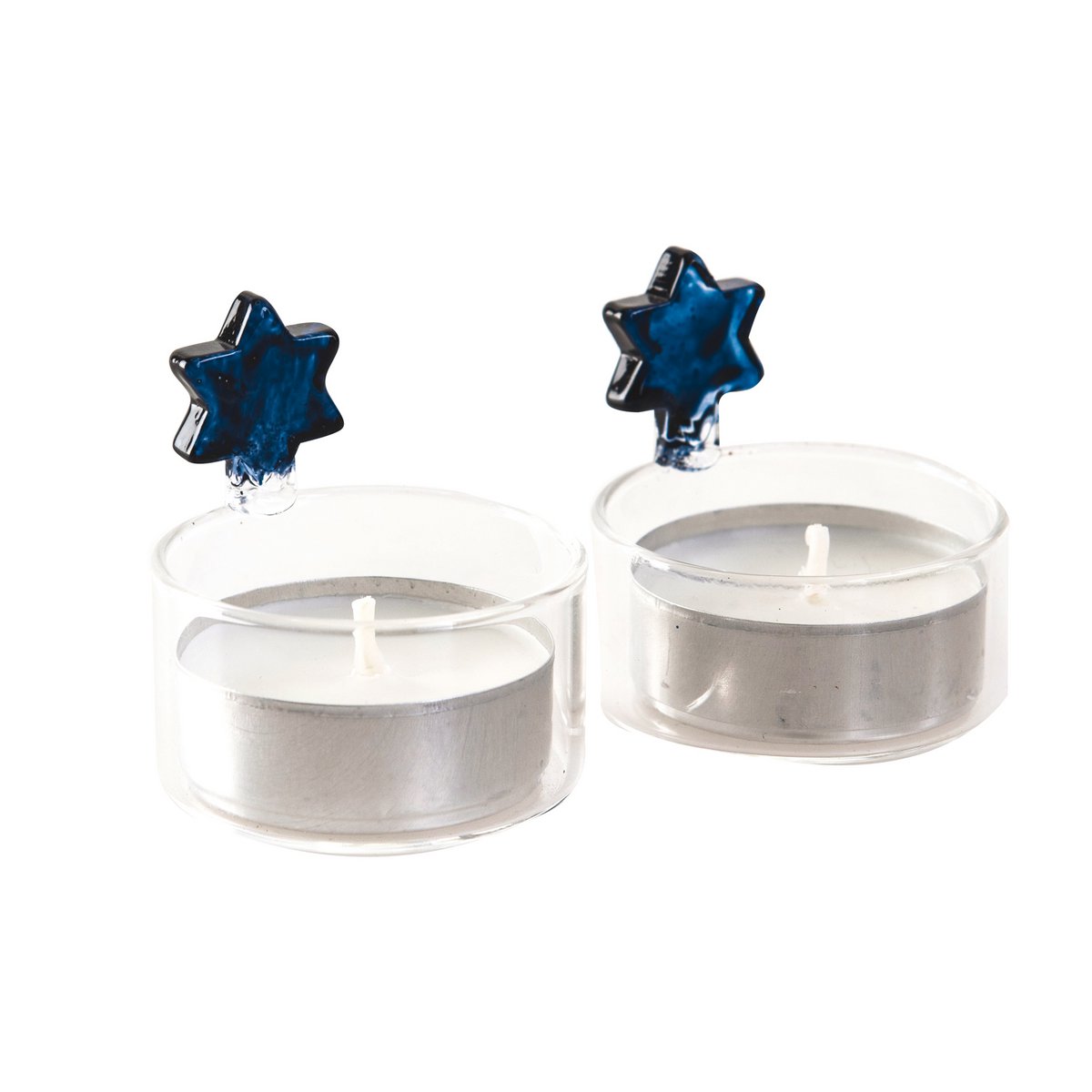 Set 2 blue maguen candlesticks PVC box