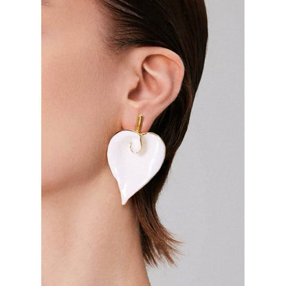 Oversized Chunky Calla Lily Flower Earrings-White n Gold