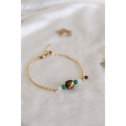 Tiger Eye & Emerald Bracelet - Gold
