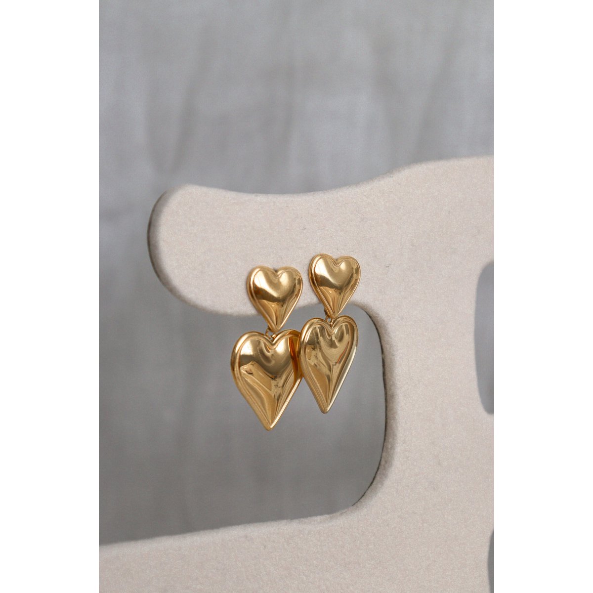 Double Heart Statement Earrings - Gold