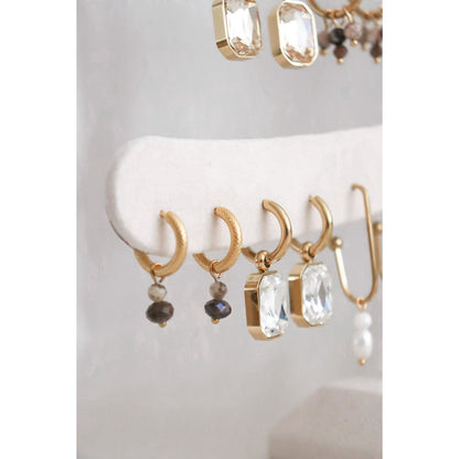 Pearl and Moonstone Elongated Earrings - Gold