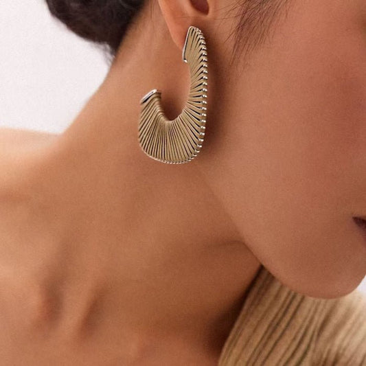 Geometric Leather Knitted Oversized Hoop Earrings
