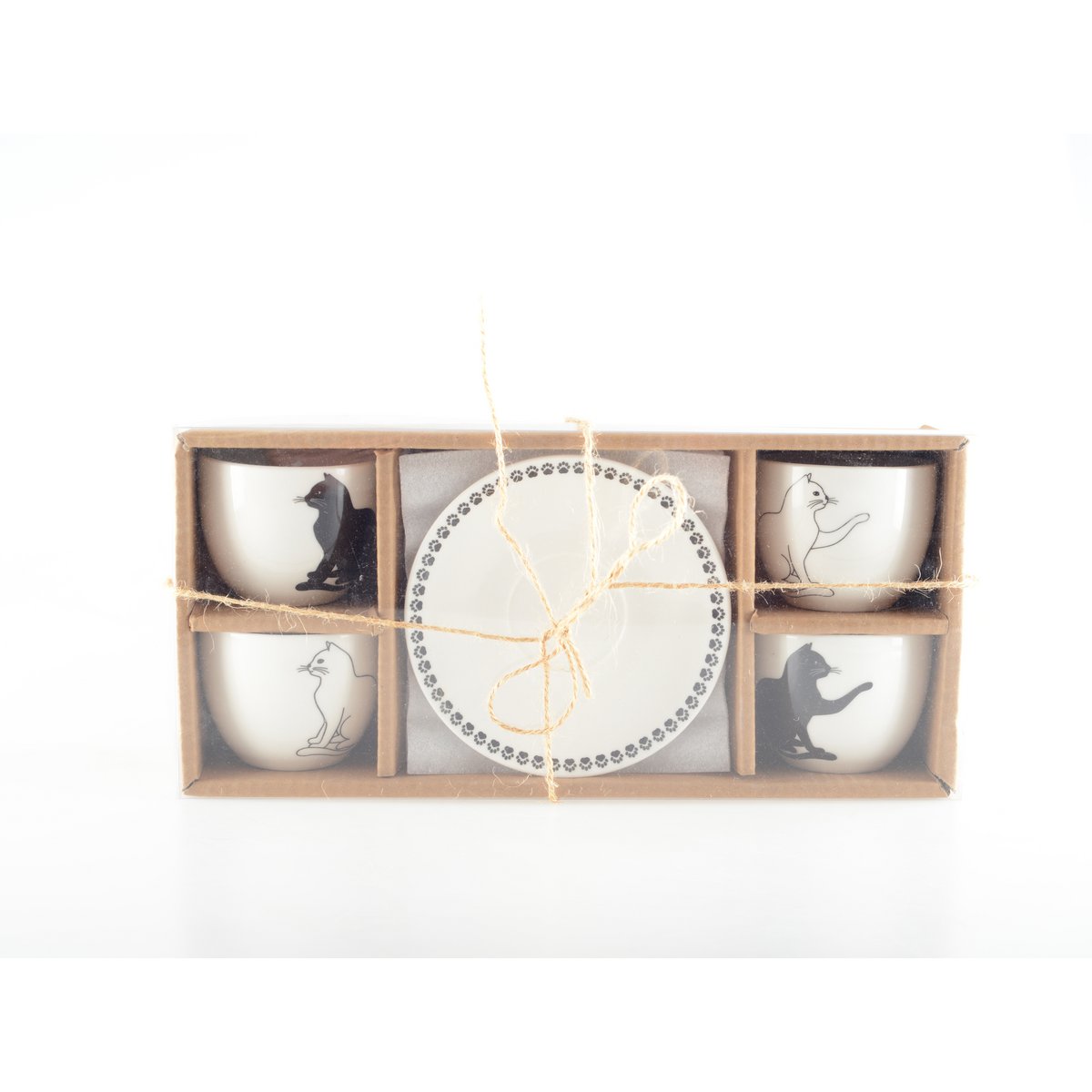 BLACK AND WHITE CAT COFFEE CUPS WITH SAUCERS - SET OF 4