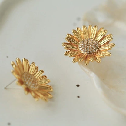 Modern Vintage Sunflower Love Ear Studs