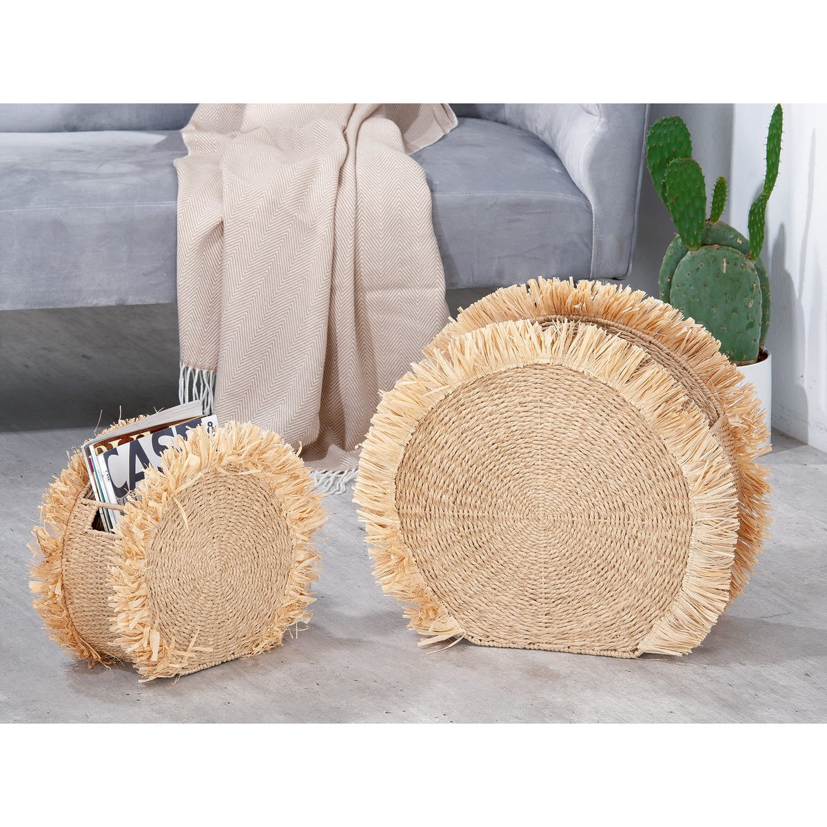 Seagrass raffia newspaper basket "Boho" Series 2