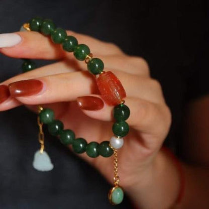 Hetian Jade Beads Tibetan Totem Bracelet