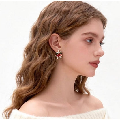 Christmas Red Bell Gold Plated Earrings