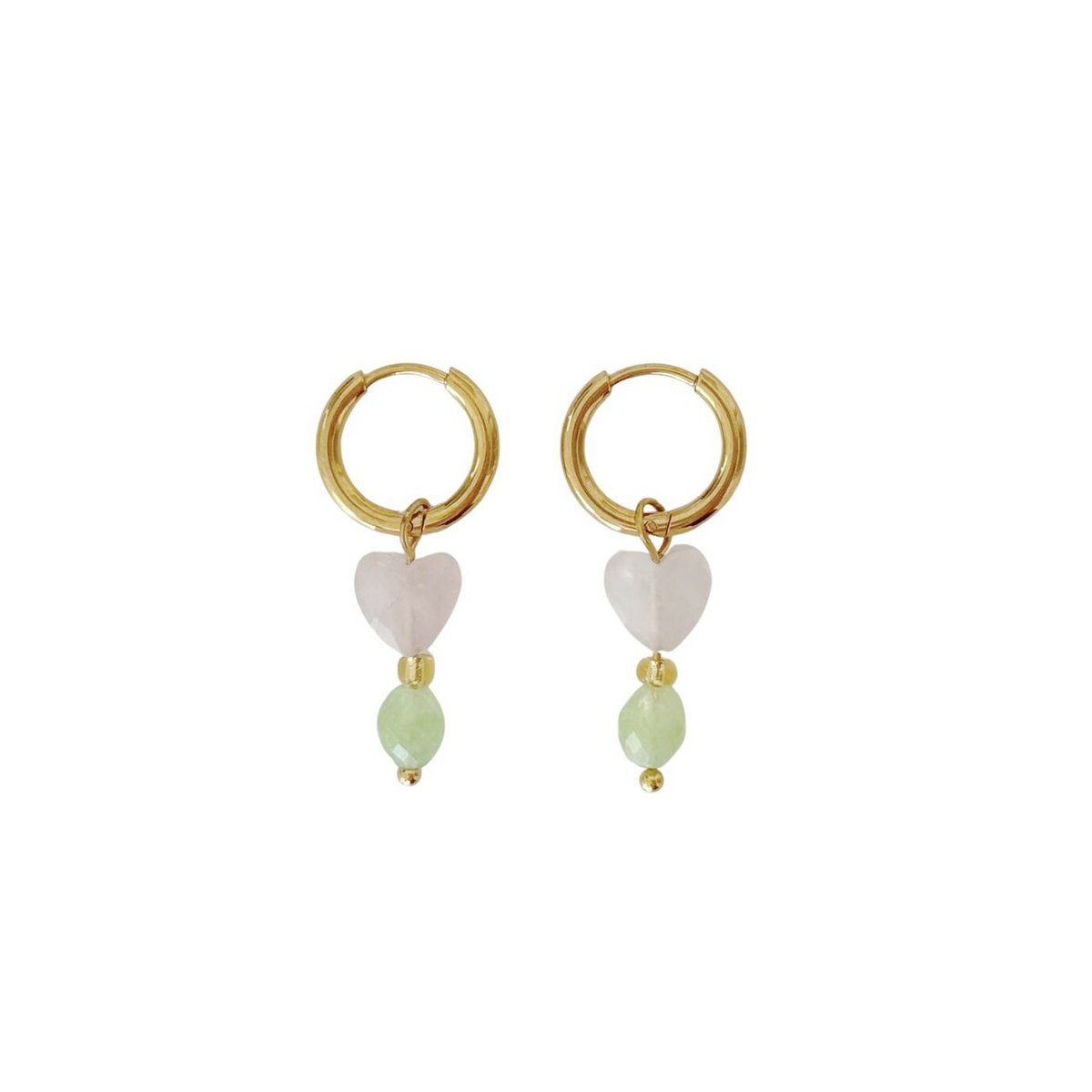 Earrings Rose Quartz Heart & Peridot - Gold