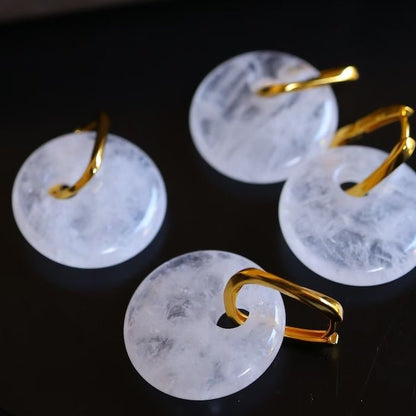 Minimalist Round Clear Quartz Crystal Earrings