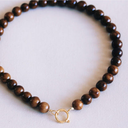 Natural stone bead necklace XL - dark brown