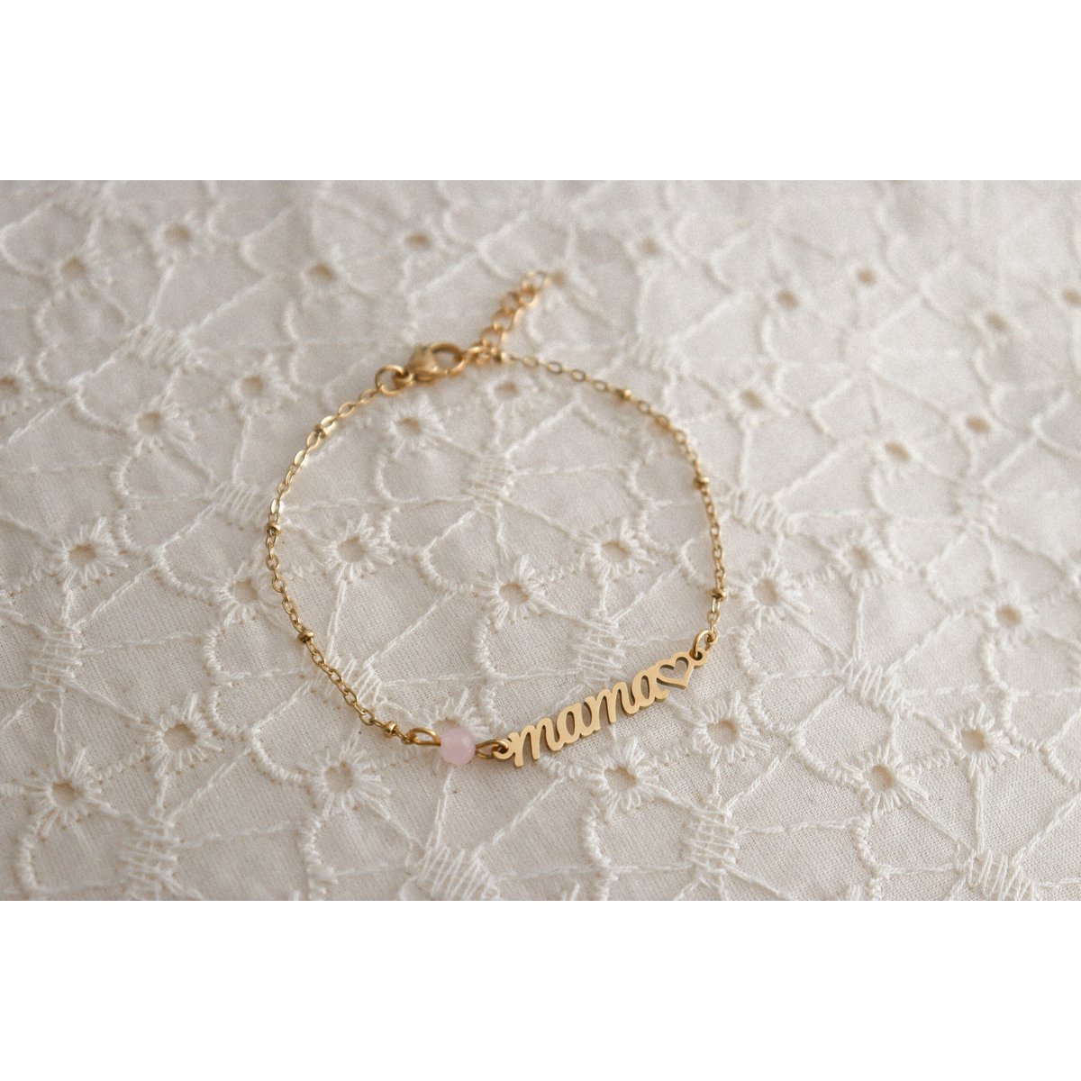 Mama & Rose Quartz Bracelet - Gold