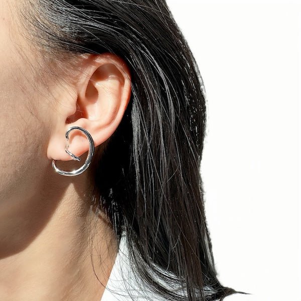 Geometric Swirl Line Silver Earrings-One Pair