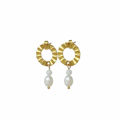 Pearl and Moonstone Statement Earrings - Gold