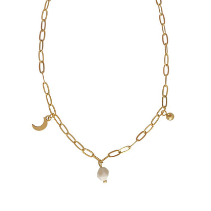 Necklace Moon, Ball & Jade - Gold