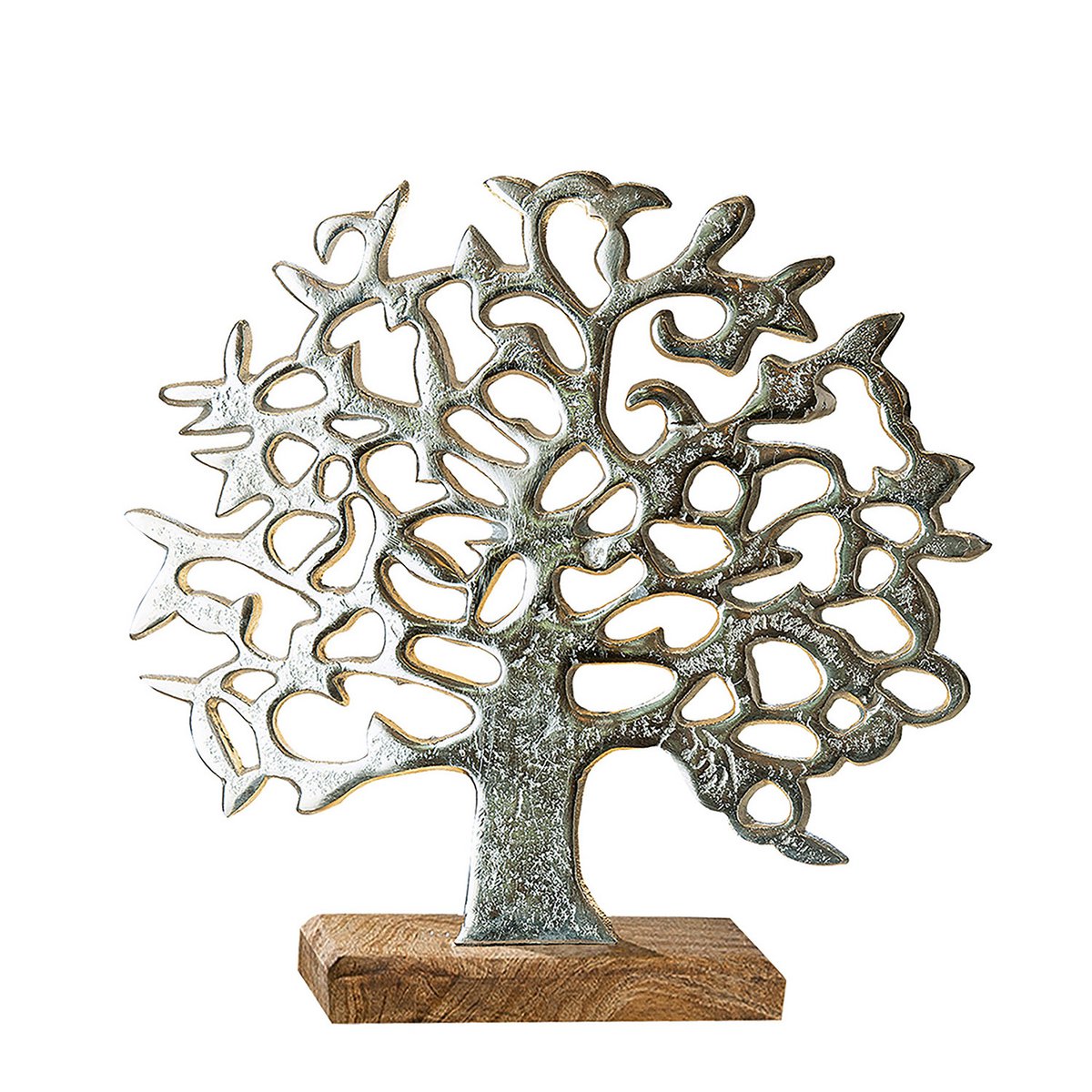 Aluminum tree of life on a wooden base