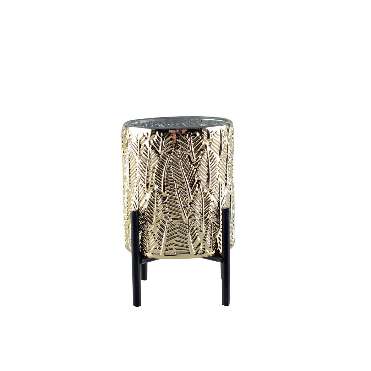 CANDLE HOLDER GOLD LEAF BLACK FOOT