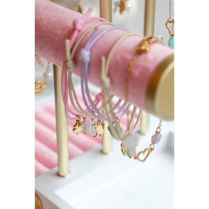 Wax Cord Bracelet Rose Quartz & Four Leaf Clover - Gold