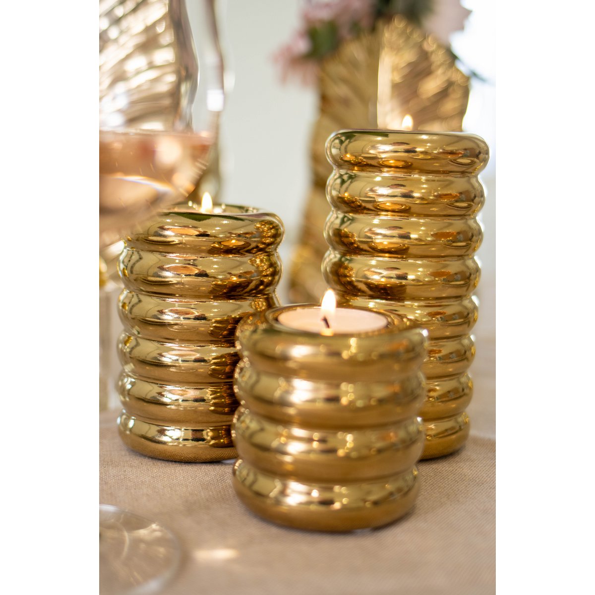 Golden ceramic candlesticks - Lot of 3