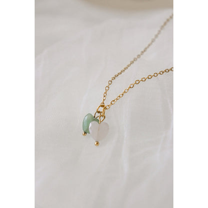 Aventurine and Rose Quartz Heart Necklace - Gold