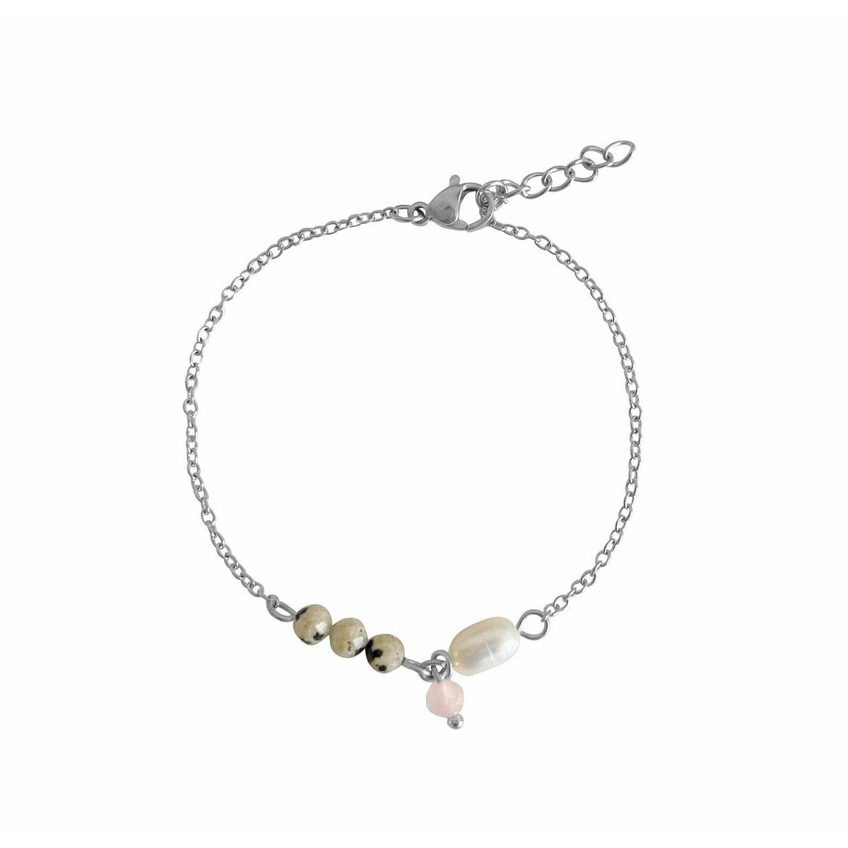 Jasper, Pearl and Rose Quartz Bracelet - Silver