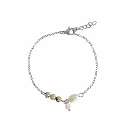 Jasper, Pearl and Rose Quartz Bracelet - Silver