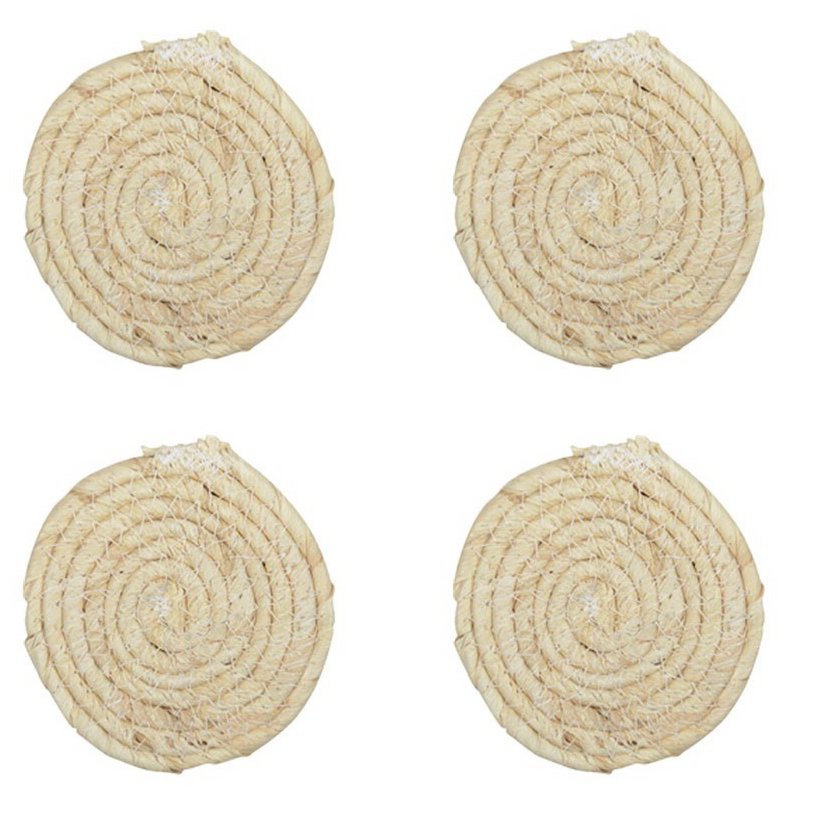 Set of 4 round glass in rope