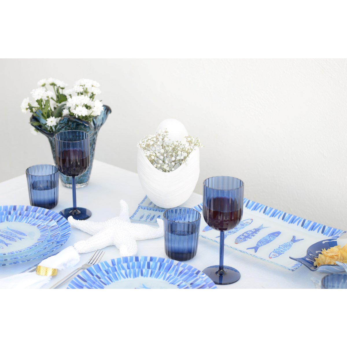 Rectangular dish blue fish 35x25x2.8cm