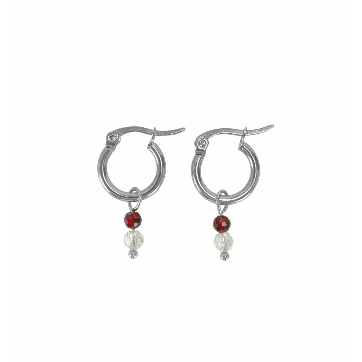 Earrings Rock Crystal & Garnet - Silver