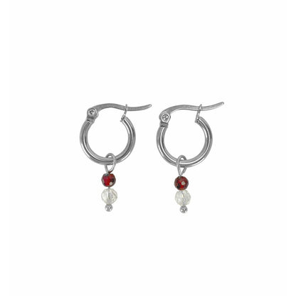 Earrings Rock Crystal & Garnet - Silver