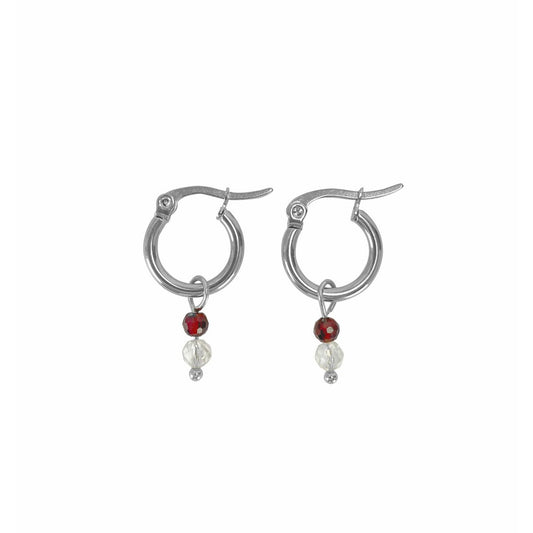 Earrings Rock Crystal & Garnet - Silver