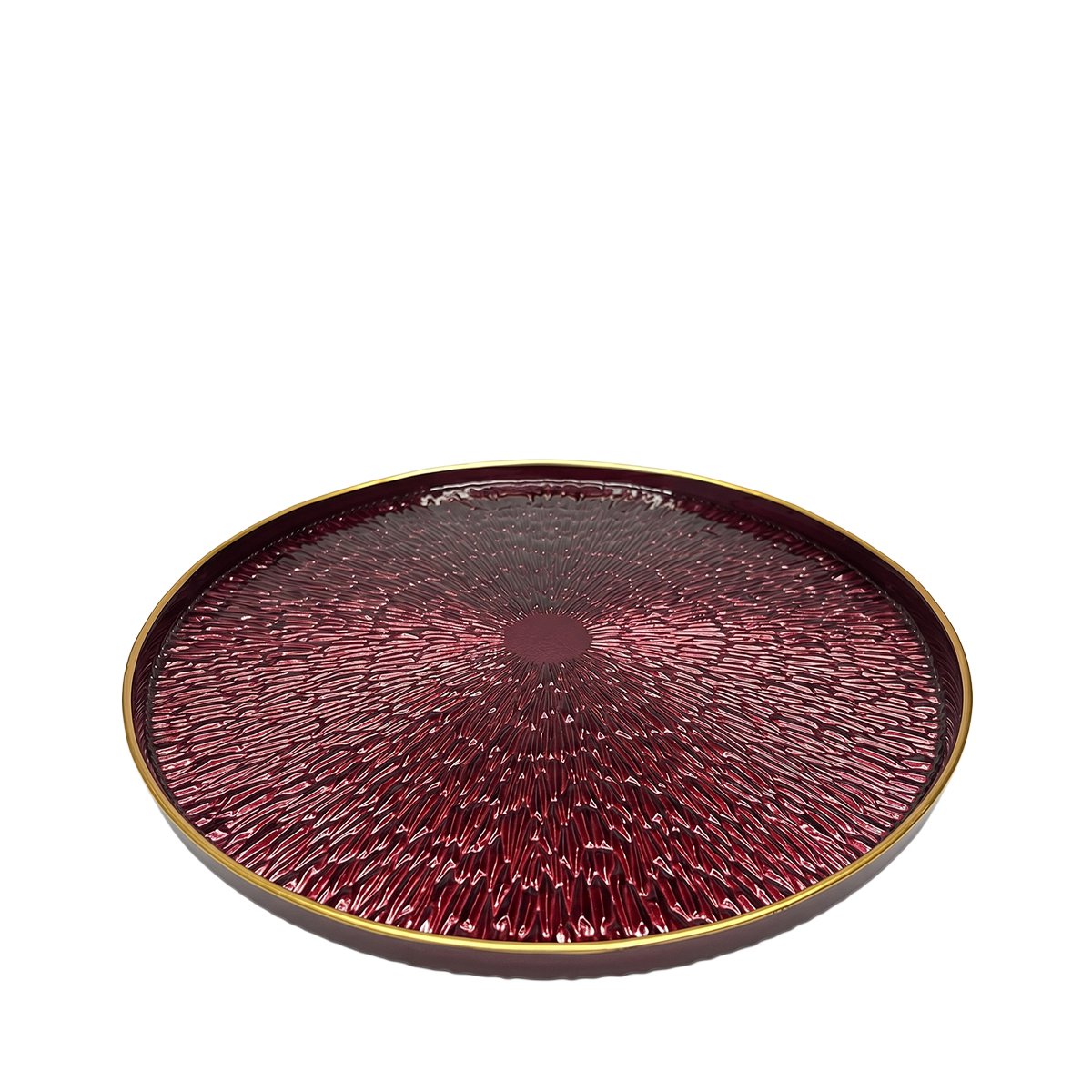 Burgundy tart dish with gold edge 33x33x4cm