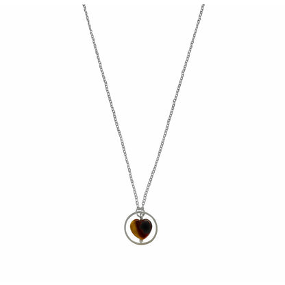 Necklace Tiger Eye Heart Ring - Silver