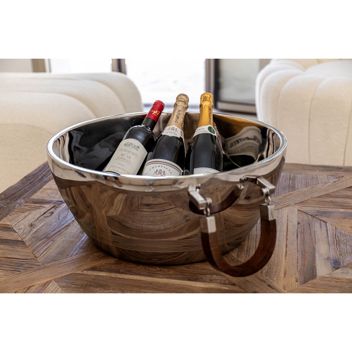 DOUBLE WALL CHAMPAGNE BUCKET WITH WOODEN HANDLE 48X48X20CM