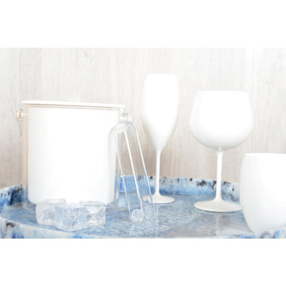 White acrylic ice bucket with pliers
