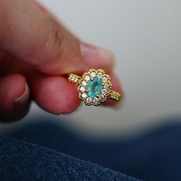 Emerald Gemstone Flower Ring - Real Emerald-adjustable