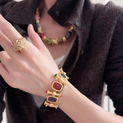 Vintage Roman Cameo Charm Statement Bracelet