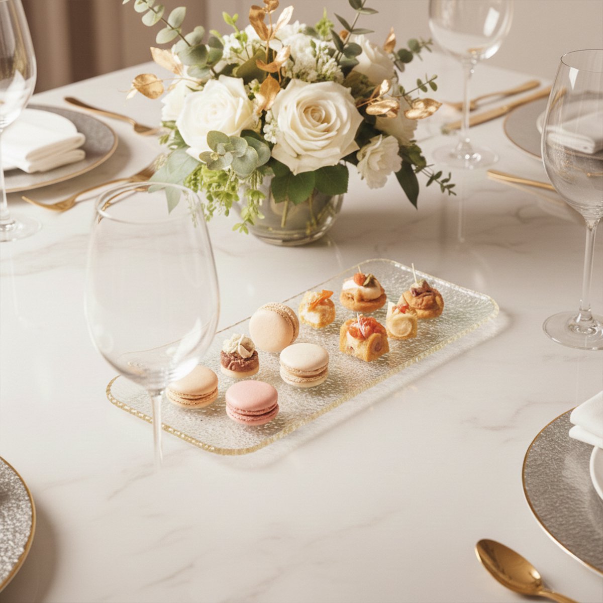 Rectangular gold edge glass tray 27x13x2cm