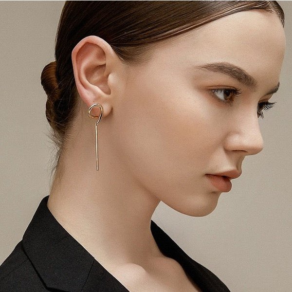 Geometric Curve Hoop Long Line Bar Earrings