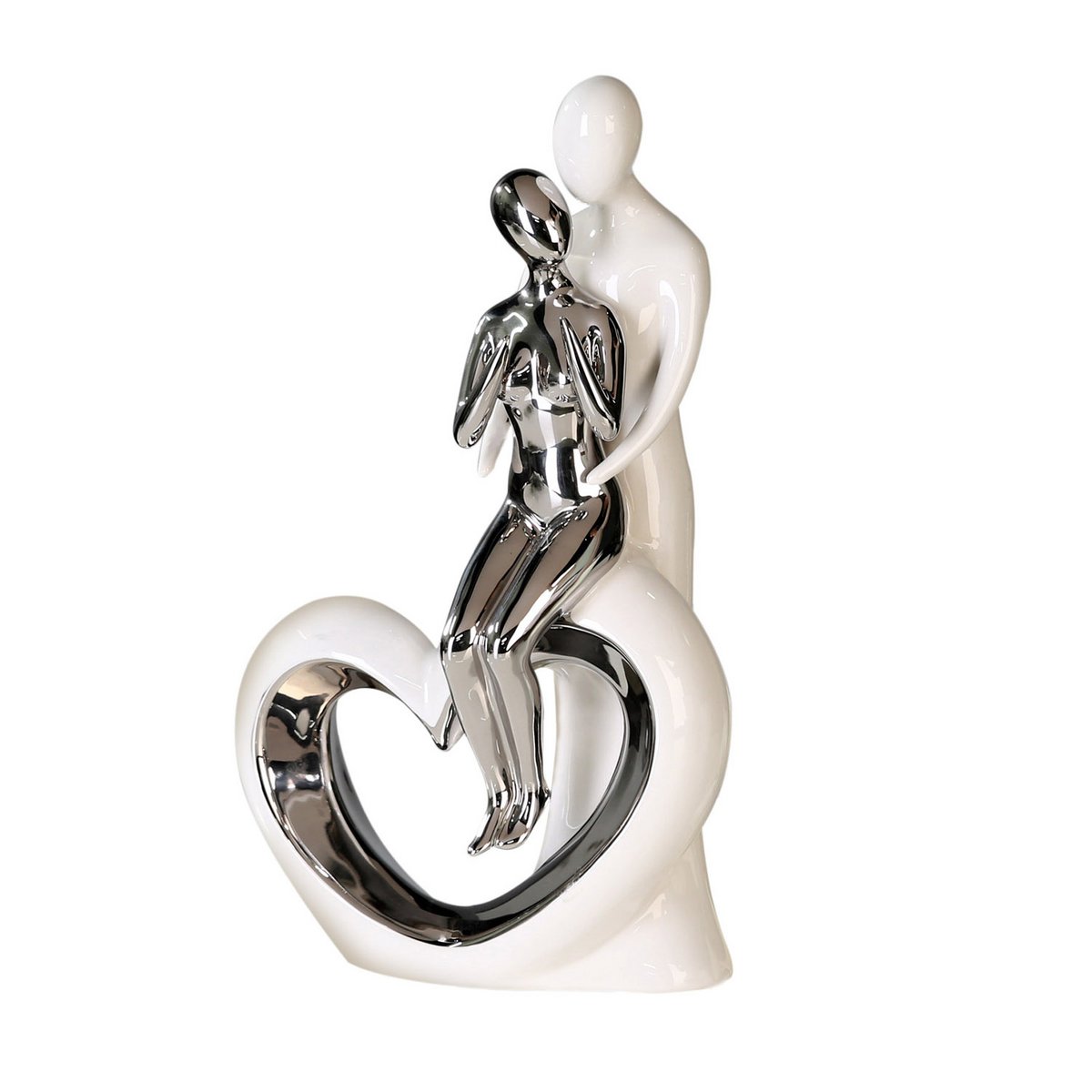 Ceramic figure "Romance" white/silver, height 33.5cm