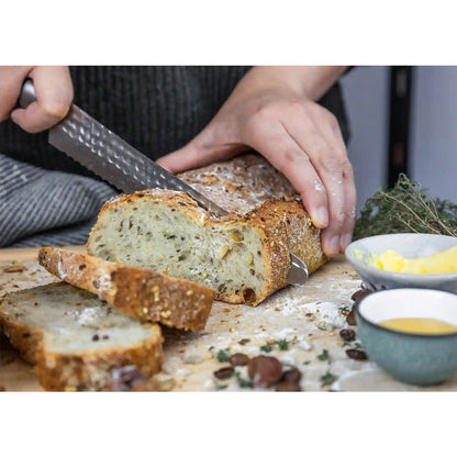 Knife - Serrated bread/pastry knife with bamboo Saya and bamboo box - 200 mm blade