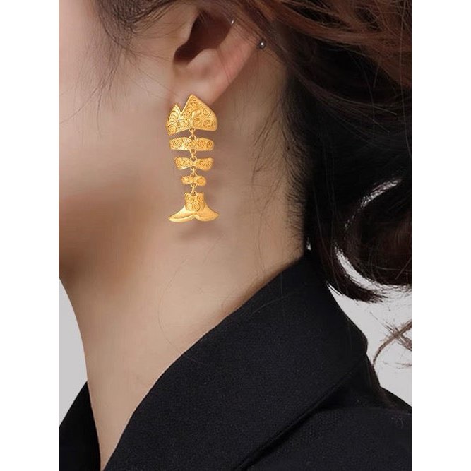 Chunky Fish Bone Statement Earrings