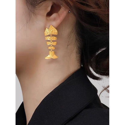 Chunky Fish Bone Statement Earrings