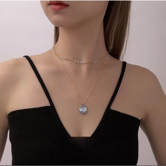 Botanical Mother of Pearl Medallion Necklace