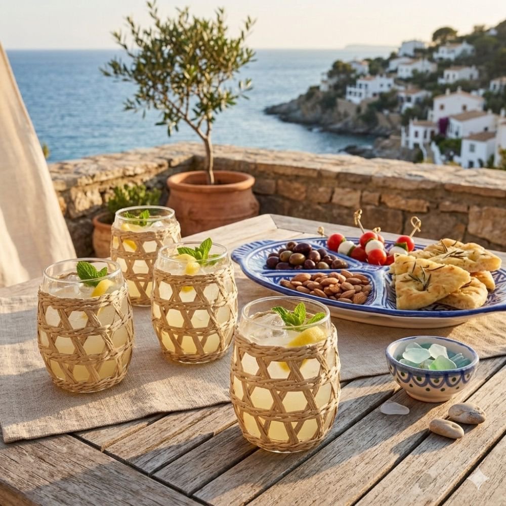 Rattan water glasses 9x9x12cm - Lot of 6