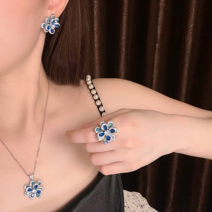 Azure Oil Painting Floral Jewelry Set