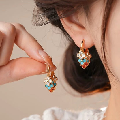 Rainbow Four-Leaf Lucky Flower Stone Drop Earrings