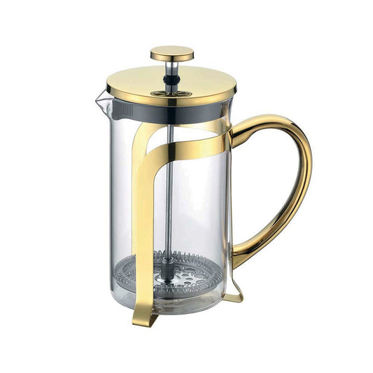 GLASS COFFEE POT WITH GOLD METAL DECORATION 9X9X18CM